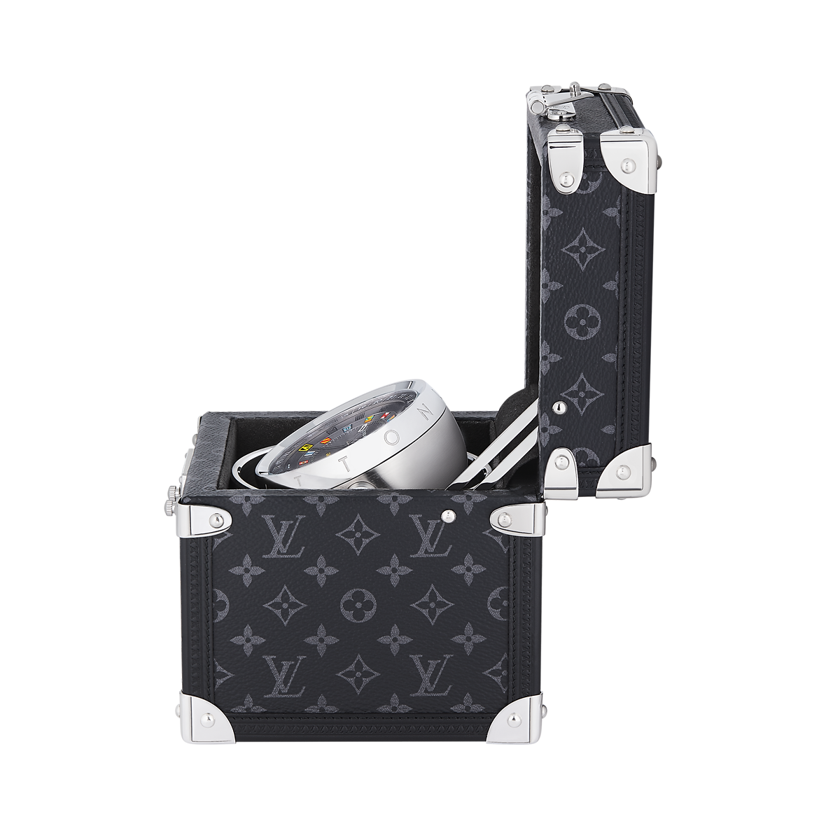 Trunk Table Clock, Quartz, 80mm, Steel, Monogram Eclipse Traditional